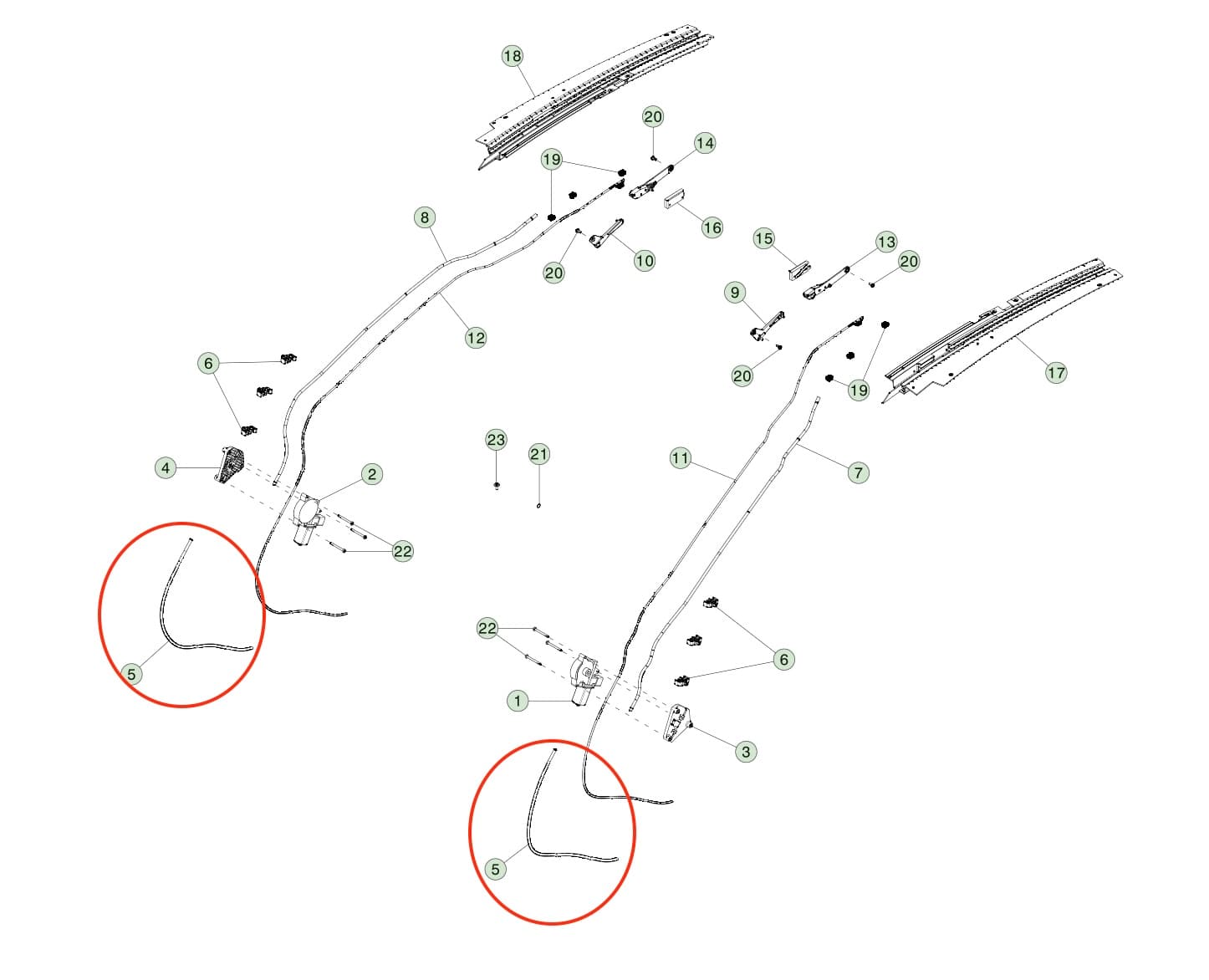 Tesla Model S Panoramic roof: retour leiding 